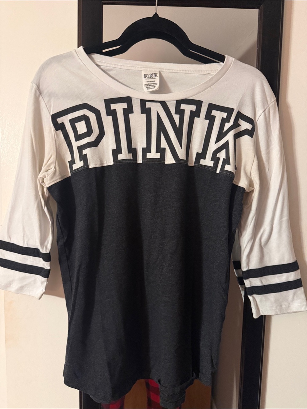 PINK Victoria's Secret Heather Grey and White Raglan Baseball Tee